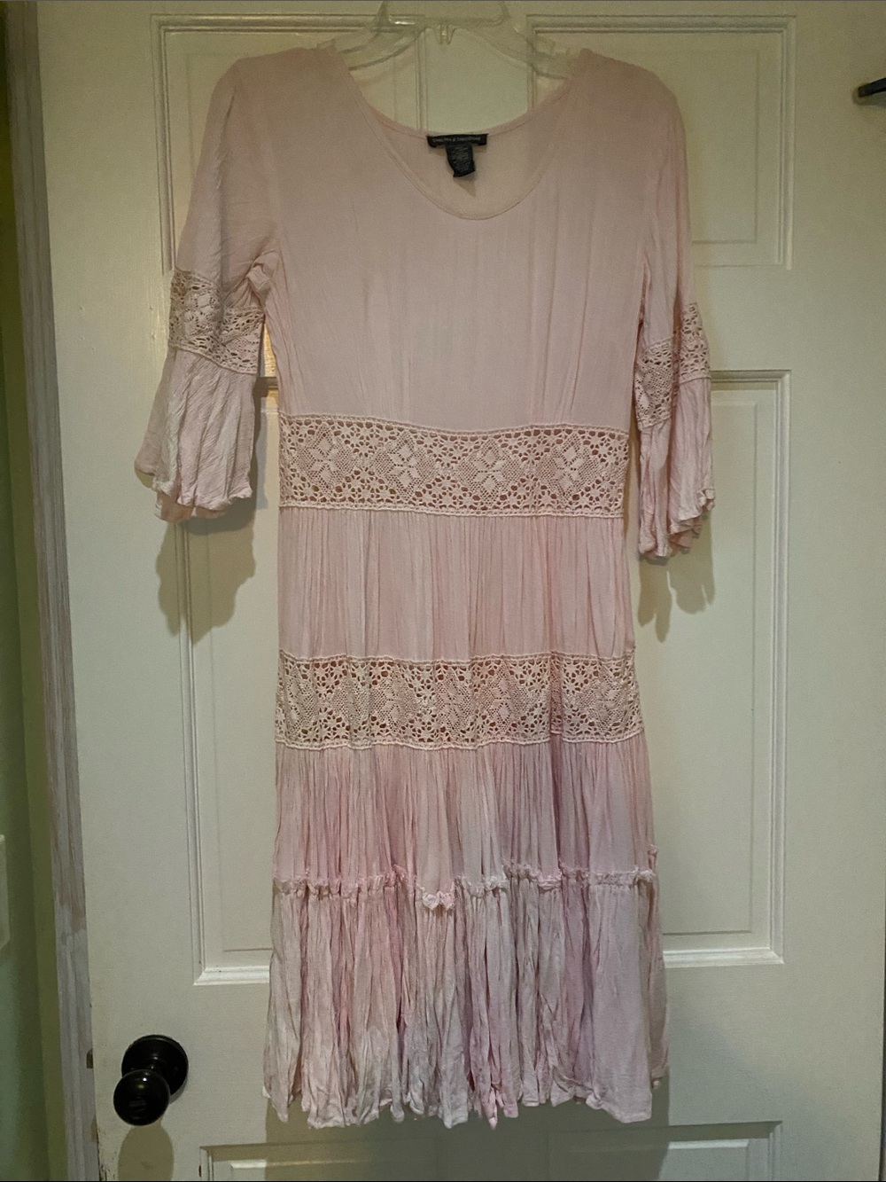 Chelsea & Theodore Blush Pink Crochet-Trim Midi Dress